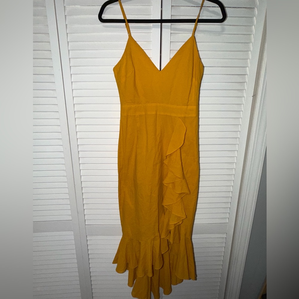 Lovers + Friends Bridget Asymmetrical Midi Yellow Dress